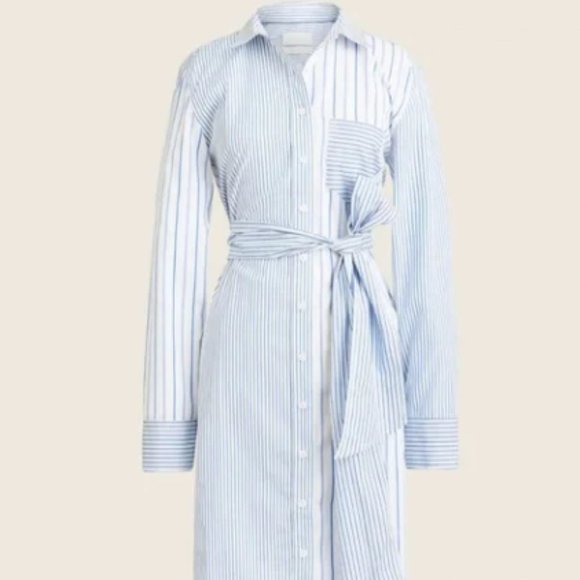 J. Crew Classic-fit cotton poplin shirtdress in mixed stripe Blue & White Size 2 - Picture 3 of 14